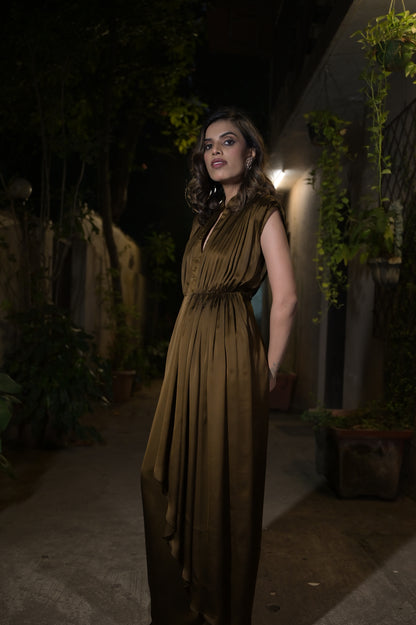 Long Brown-Olive Dress