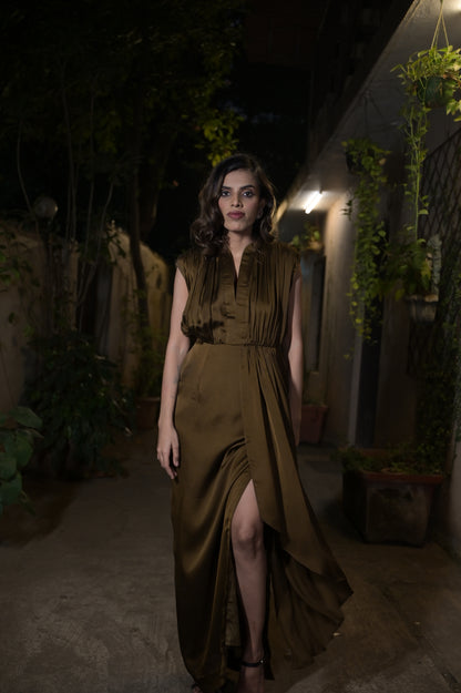 Long Brown-Olive Dress