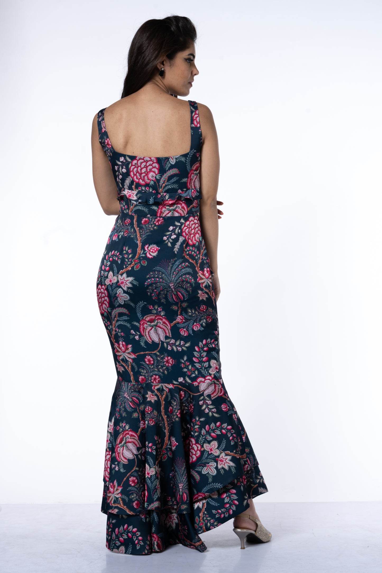 Floral Printed Dress - Detachable Sleeve Drapes