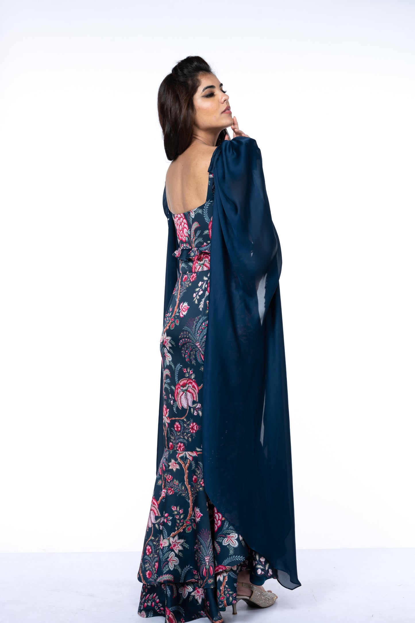 Floral Printed Dress - Detachable Sleeve Drapes