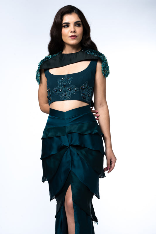 Layered Skirt with Blouse & Shoulder Cape